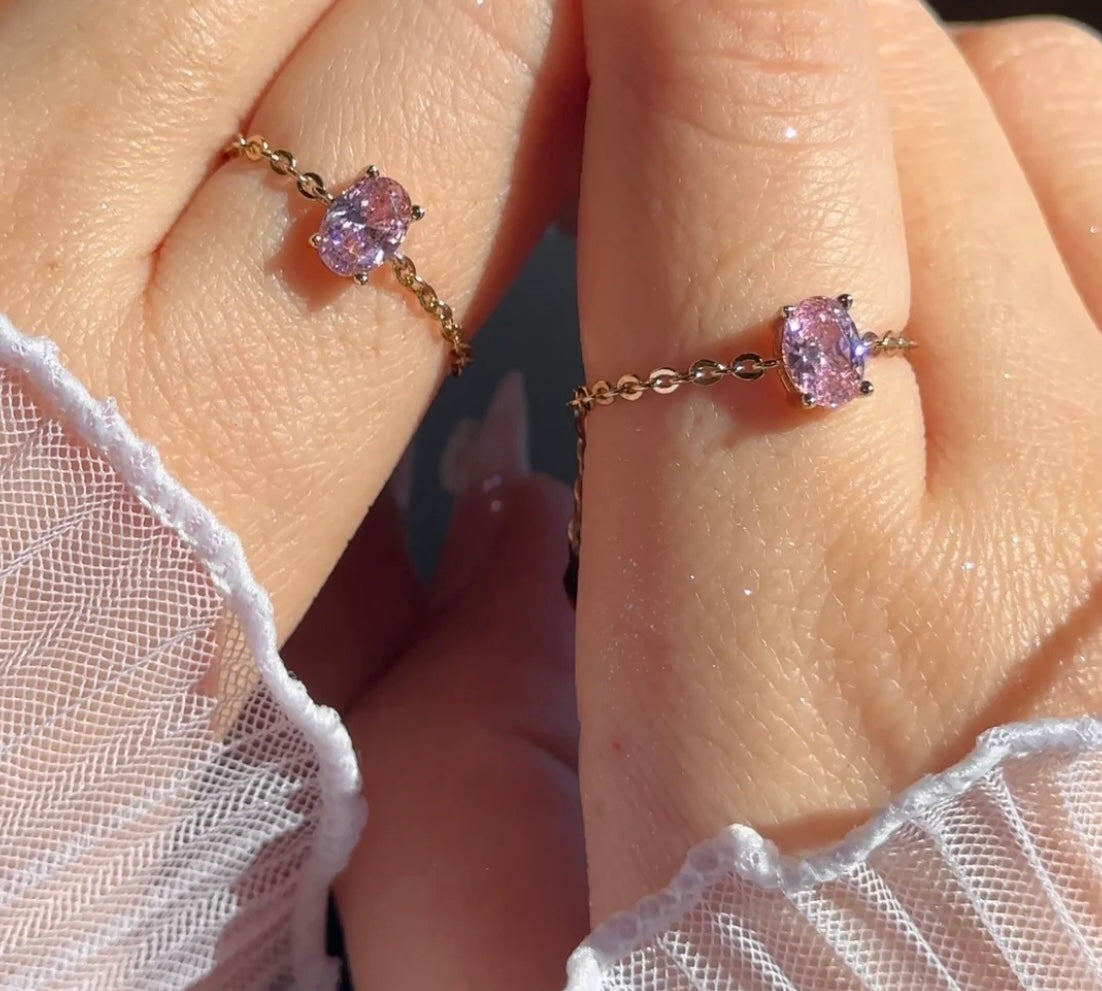 Cindrella’s Pink Zircon Golden Adjustable Chain Ring