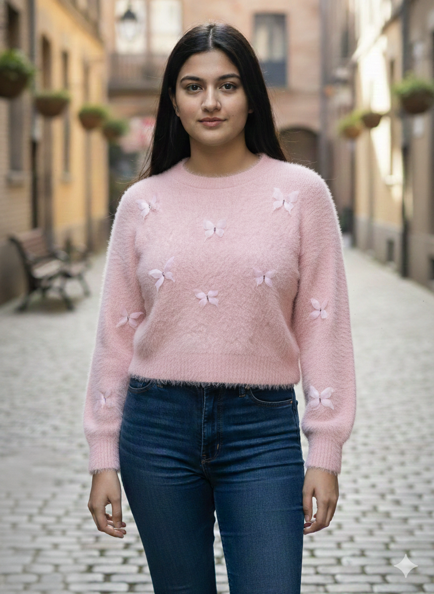 The Frosty Butterfly Pullover - FREE SIZE