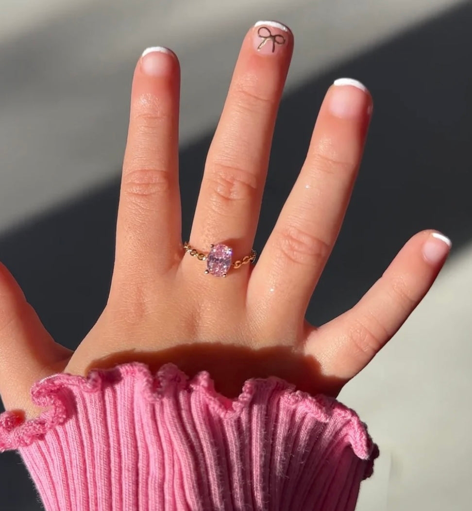 Cindrella’s Pink Zircon Golden Adjustable Chain Ring