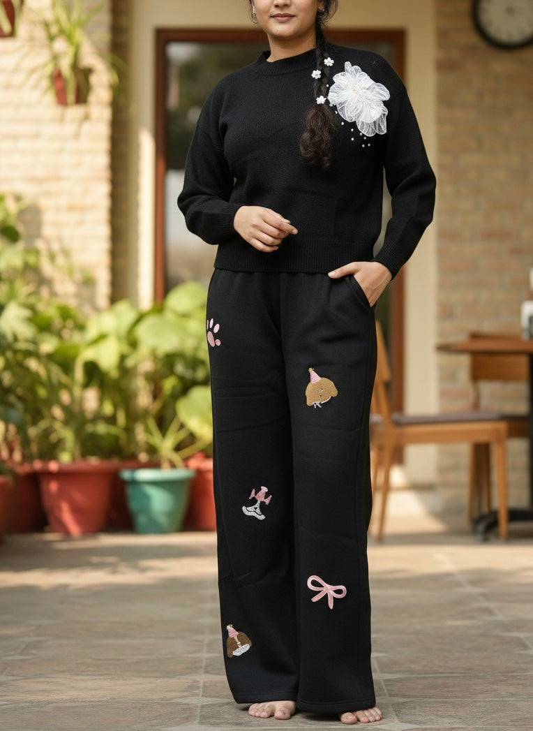 Black Korean Fleece Pants - FREE SIZE