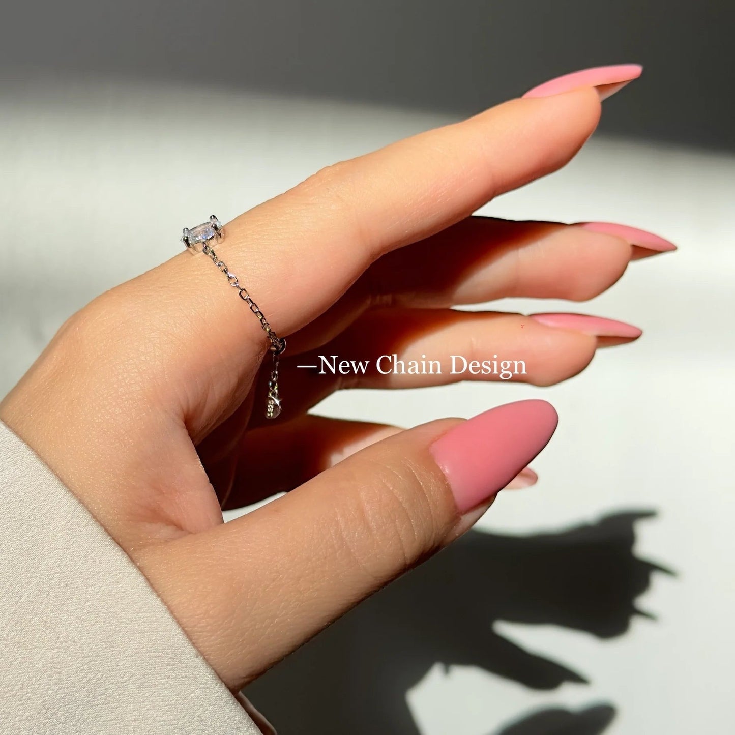 Snowhite’s White Transparent Zircon Adjustable Silver Chain Ring