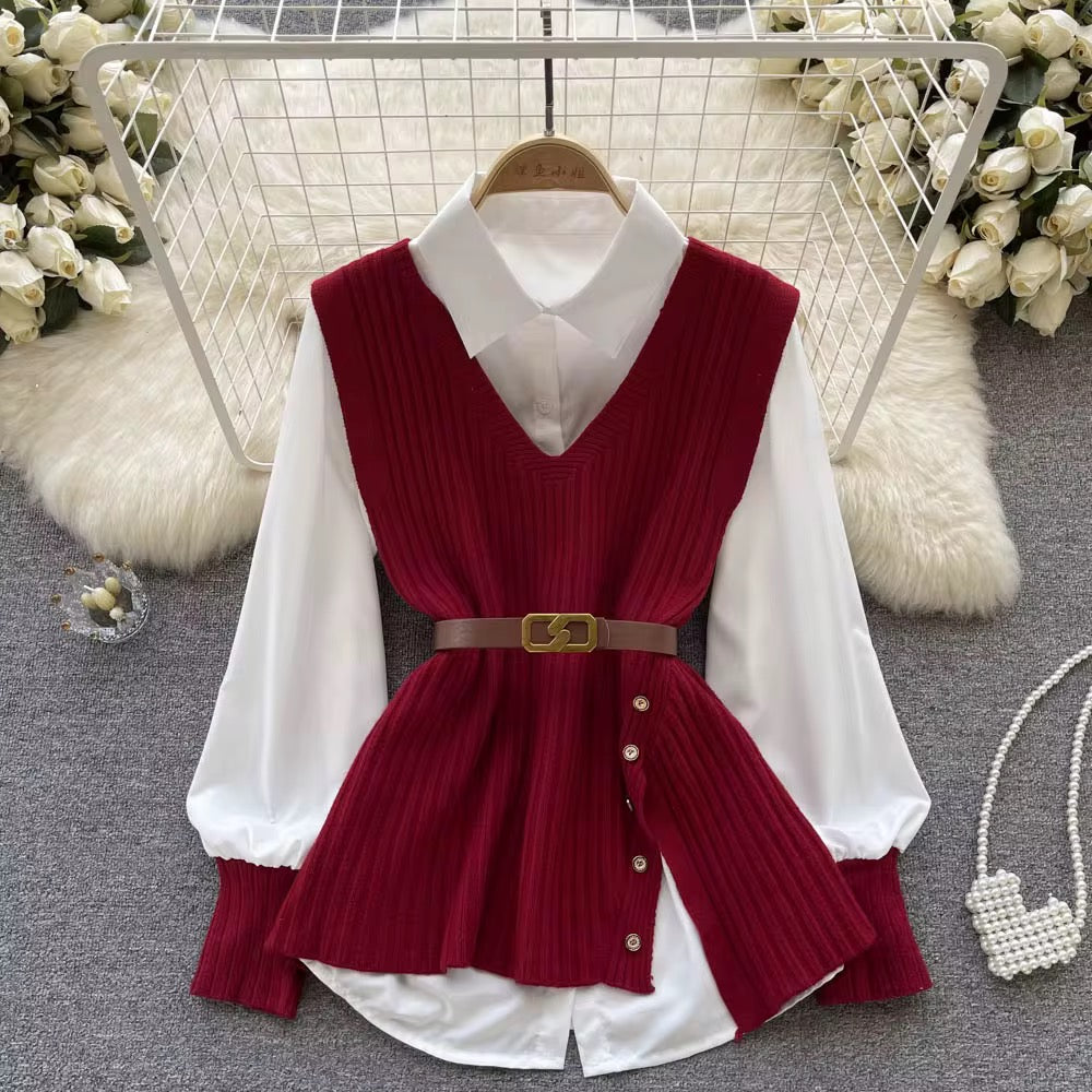 The Red Scholar Vest - FREE SIZE - 2 pc set