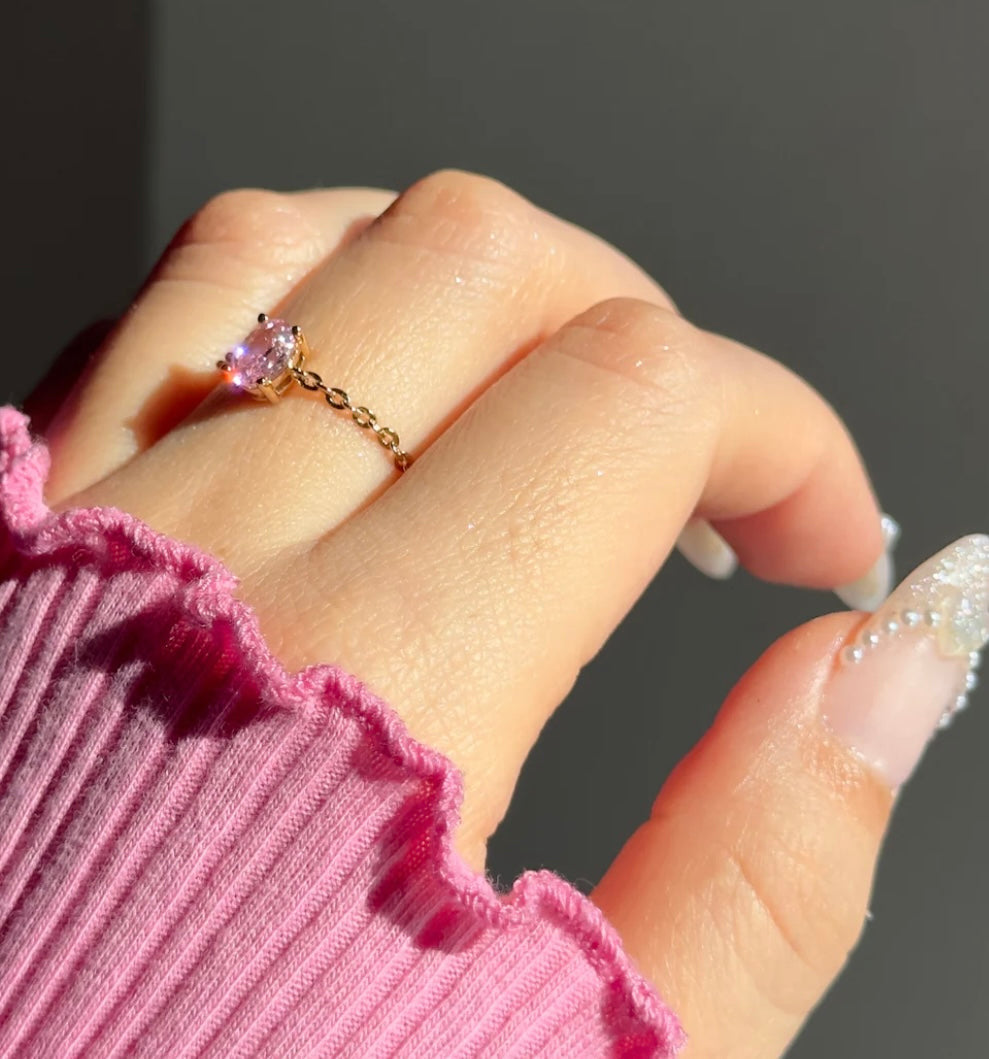Cindrella’s Pink Zircon Golden Adjustable Chain Ring