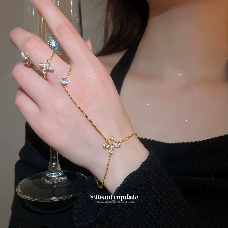 Gold Plated Butterfly Zirconia Hand Chain