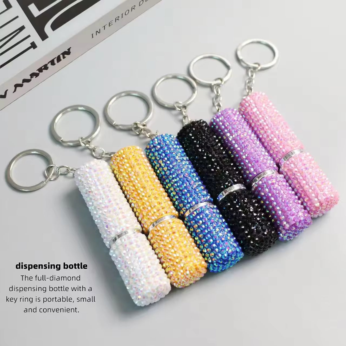 Fashion Rhinestone Perfume Keychain Bottle – Travel Friendly (Color may vary as limited stock available)