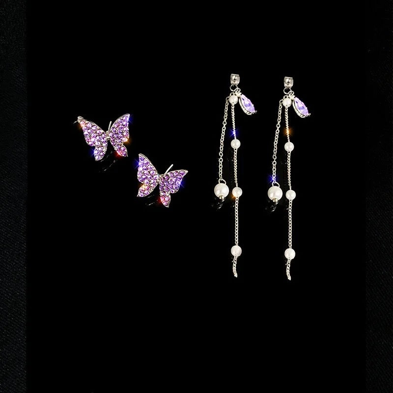 Violet Butterfly Imitation Gemstone Earrings