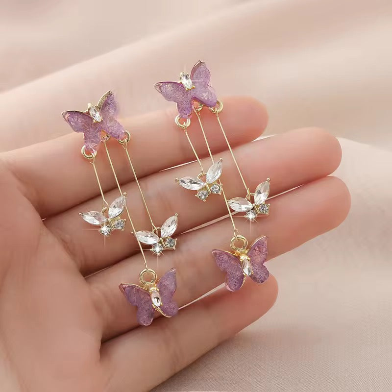 Purple Flutter Butterfly Handcrafted Cascade Earrings