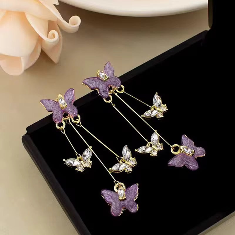 Purple Flutter Butterfly Handcrafted Cascade Earrings