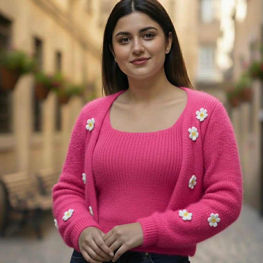 Lilac Bloom Cardigan Set - FREE SIZE