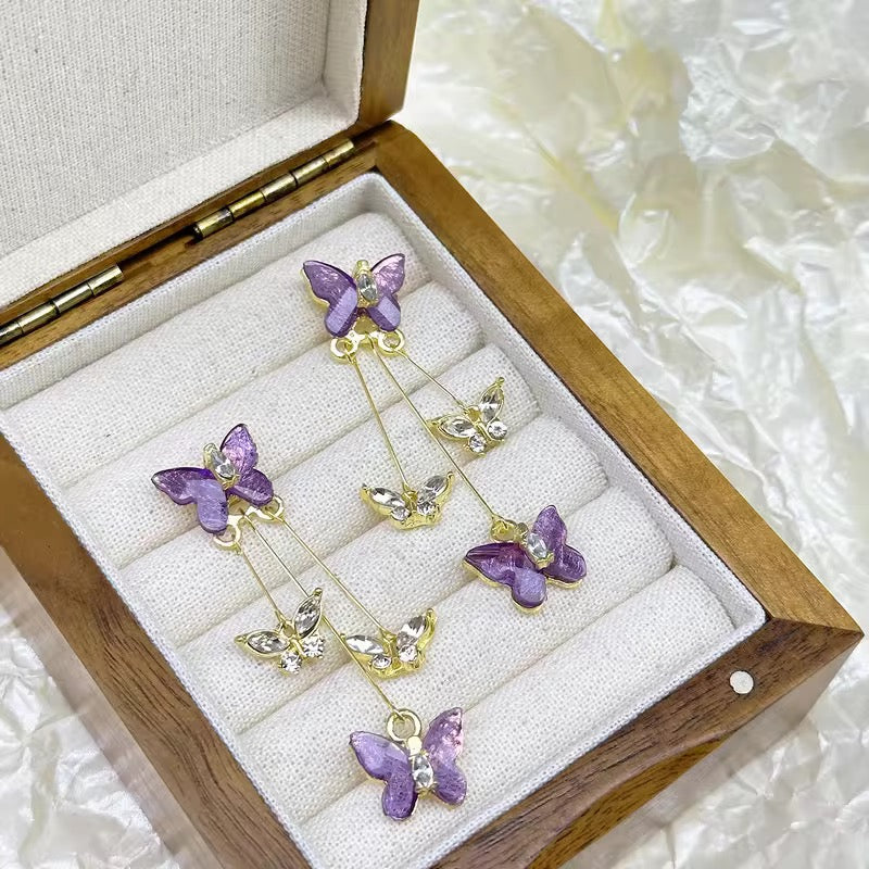 Purple Flutter Butterfly Handcrafted Cascade Earrings