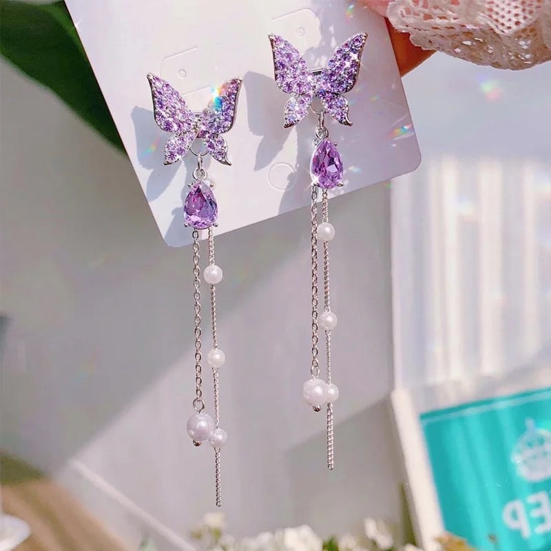 Violet Butterfly Imitation Gemstone Earrings