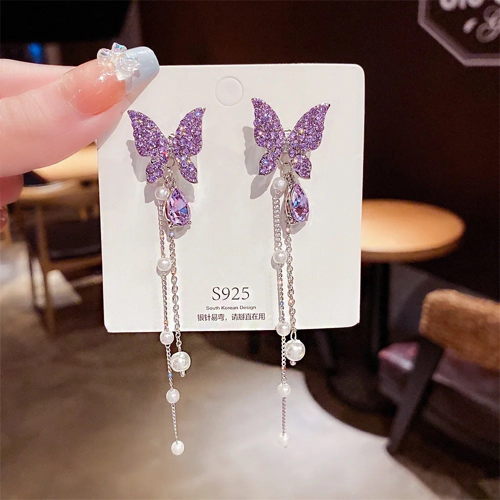 Violet Butterfly Imitation Gemstone Earrings