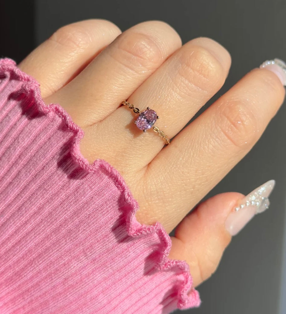 Trio of Zircon Adjustable Chain Rings Set – Pink, Golden & Silver (Anti-Tarnish Copper)
