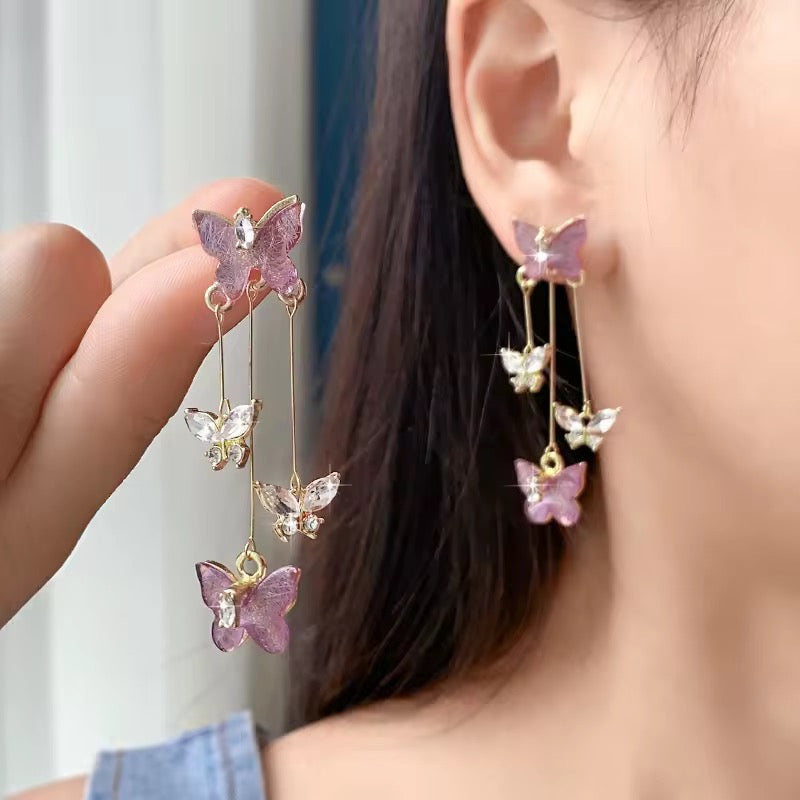Purple Flutter Butterfly Handcrafted Cascade Earrings