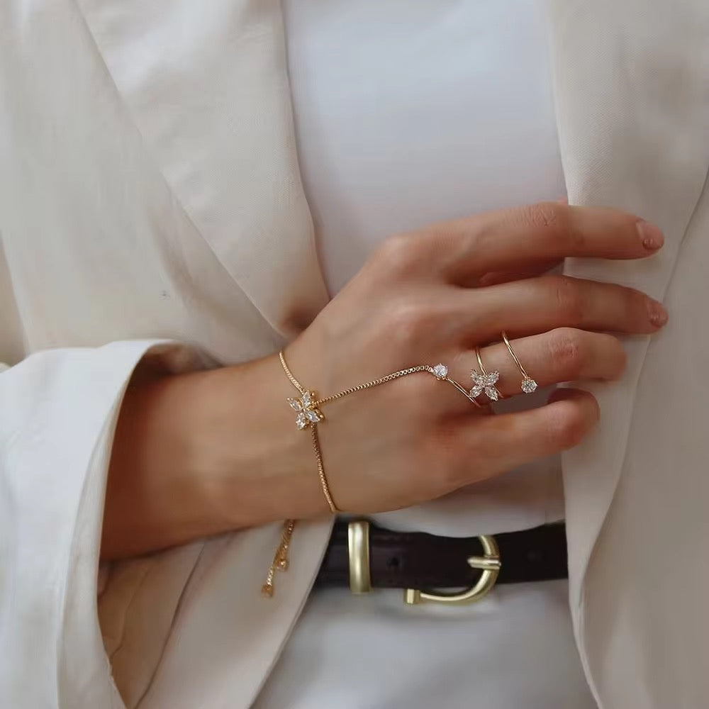 Gold Plated Butterfly Zirconia Hand Chain