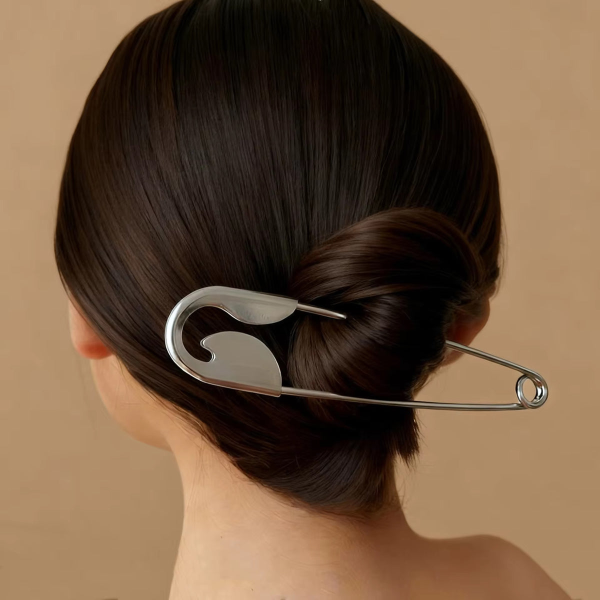 Original Minimalist Oversized Safety Pin Hair Stick Bun Holder – Silver Tone Hair Accessory