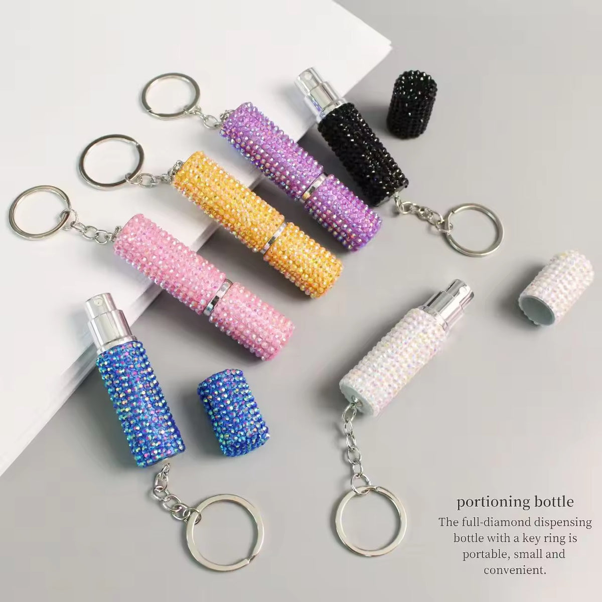 Fashion Rhinestone Perfume Keychain Bottle – Travel Friendly (Color may vary as limited stock available)