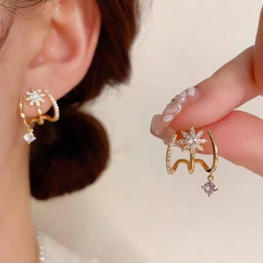Gold Plated Stainless Steel Celestial Wave Earrings