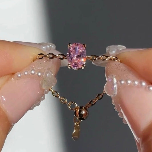 Cindrella’s Pink Zircon Golden Adjustable Chain Ring