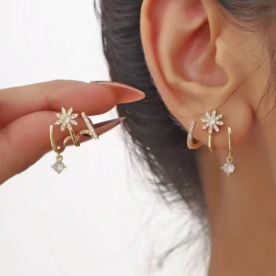 Gold Plated Stainless Steel Celestial Wave Earrings