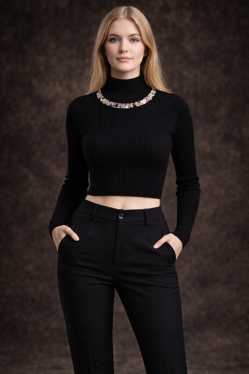 Noir Rhinestones Black Sweater - FREE SIZE