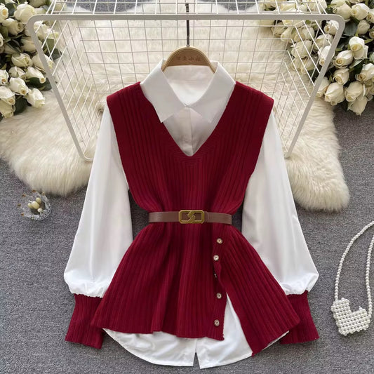 The Red Scholar Vest - FREE SIZE - 2 pc set