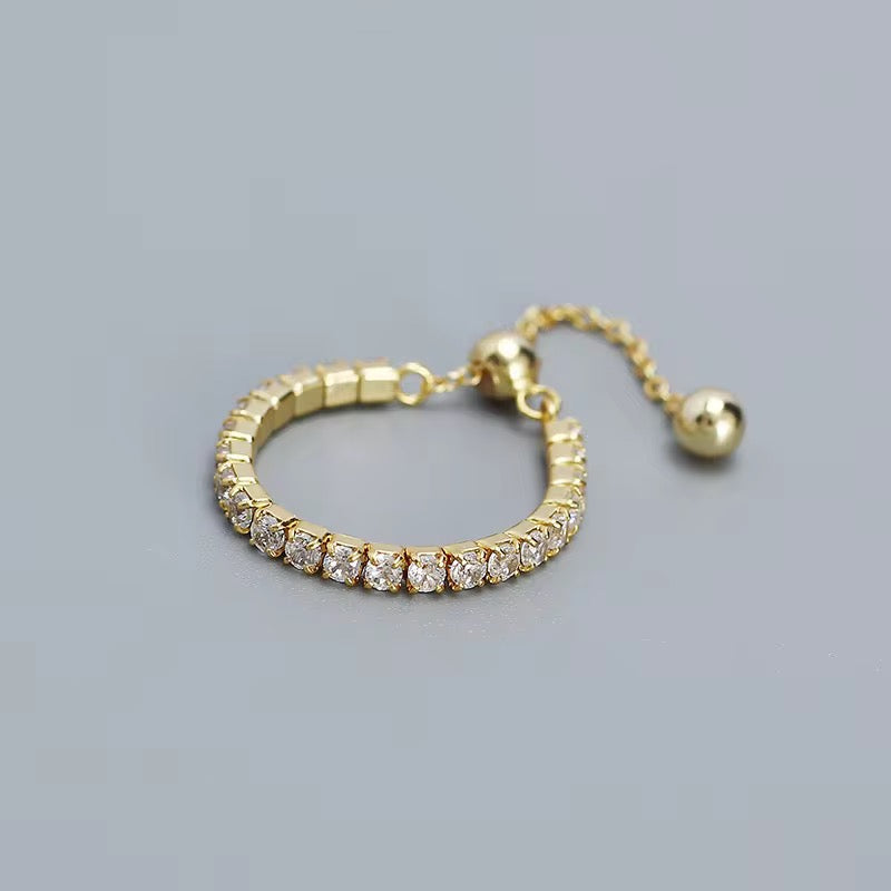 Mehr Adjustable Rhinestones Chain Ring