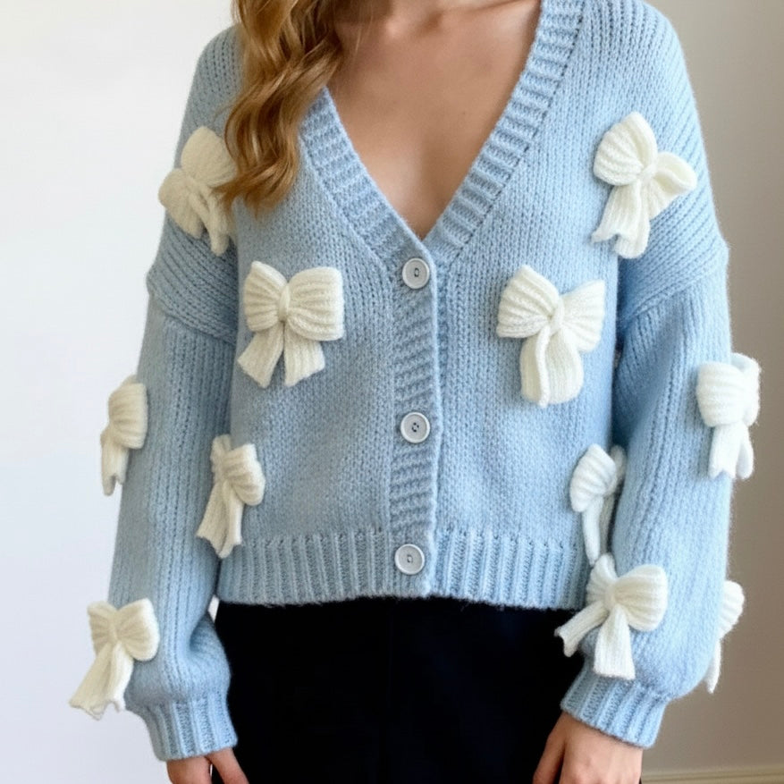 Bow-Knot Chunky Knit Cardigan - Free Size