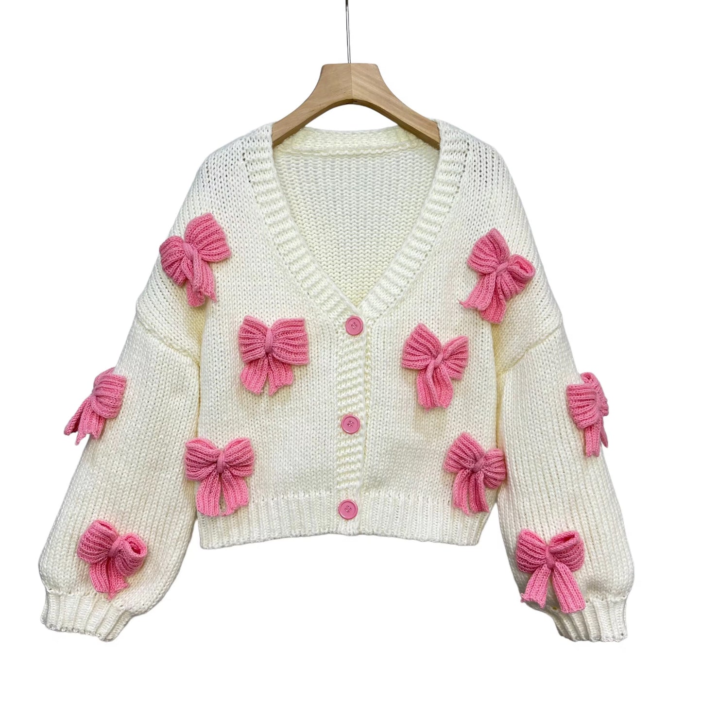 Bow-Knot Chunky Knit Cardigan - Free Size