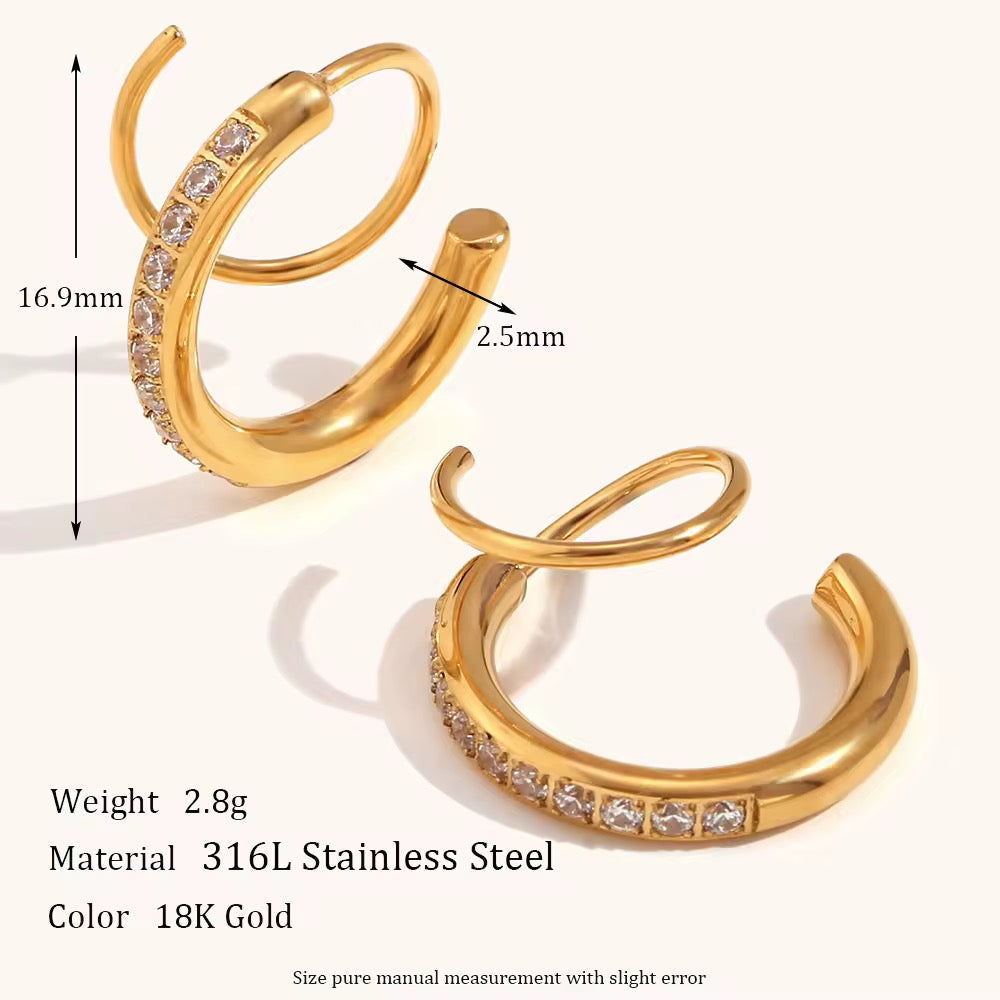 18K Gold Plated Spiral Earrings - Golden