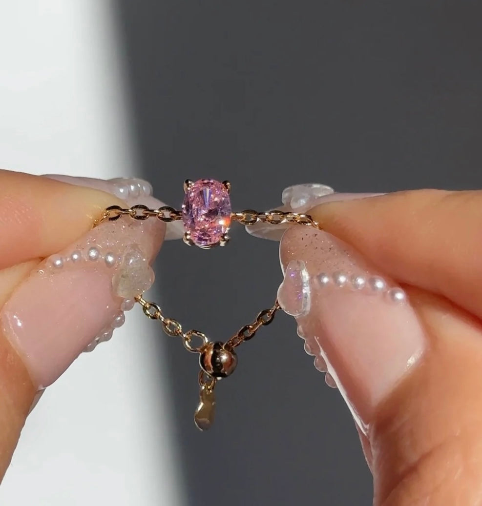 Trio of Zircon Adjustable Chain Rings Set – Pink, Golden & Silver (Anti-Tarnish Copper)