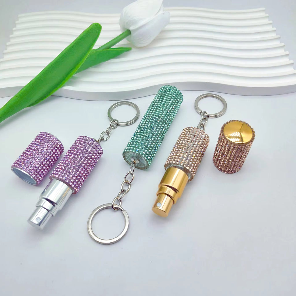 Fashion Rhinestone Perfume Keychain Bottle – Travel Friendly (Color may vary as limited stock available)