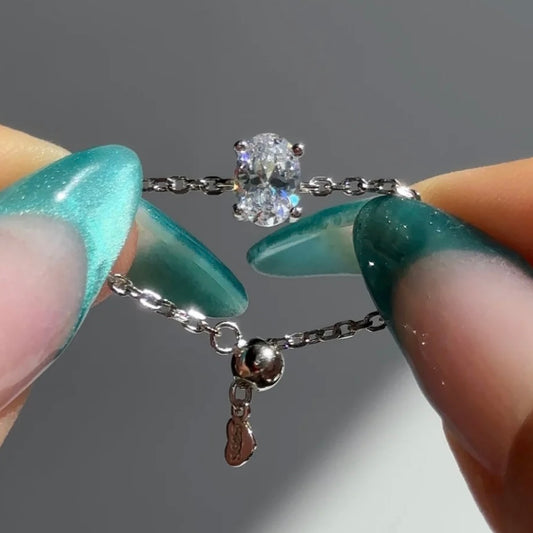 Snowhite’s White Transparent Zircon Adjustable Silver Chain Ring