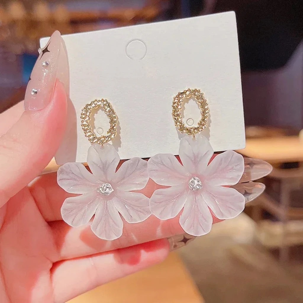 White Floral Earrings