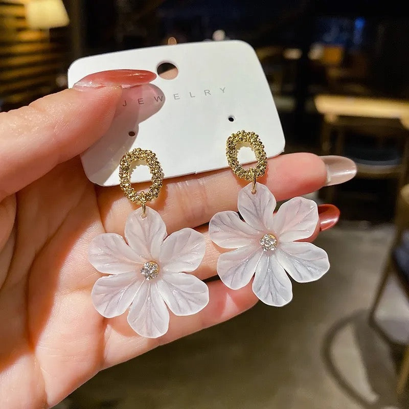 White Floral Earrings