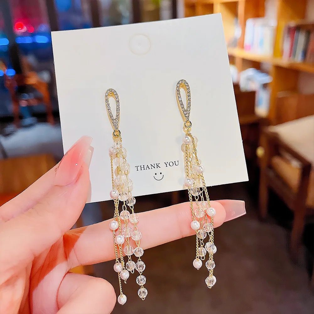 Crystal Dangle Tassel Drop Earrings for Women,