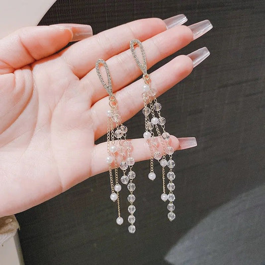 Crystal Dangle Tassel Drop Earrings for Women,