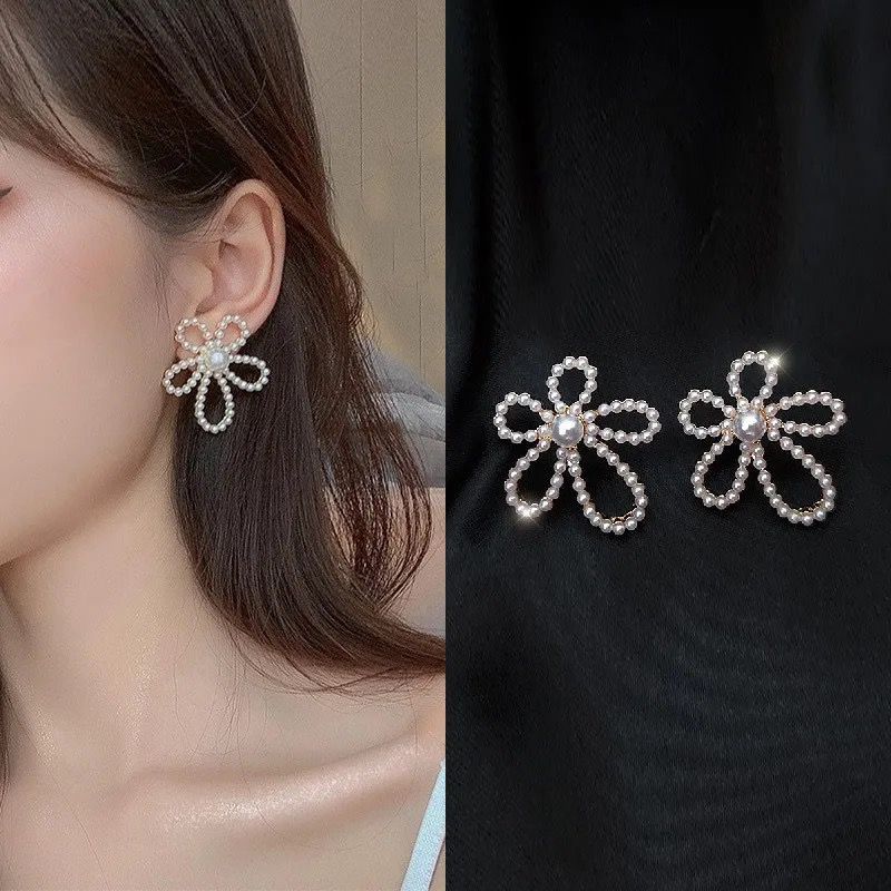 Korean Pearl Flower Stud Earring For Women And Girls