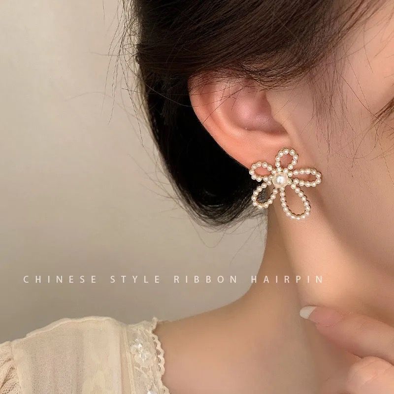 Korean Pearl Flower Stud Earring For Women And Girls