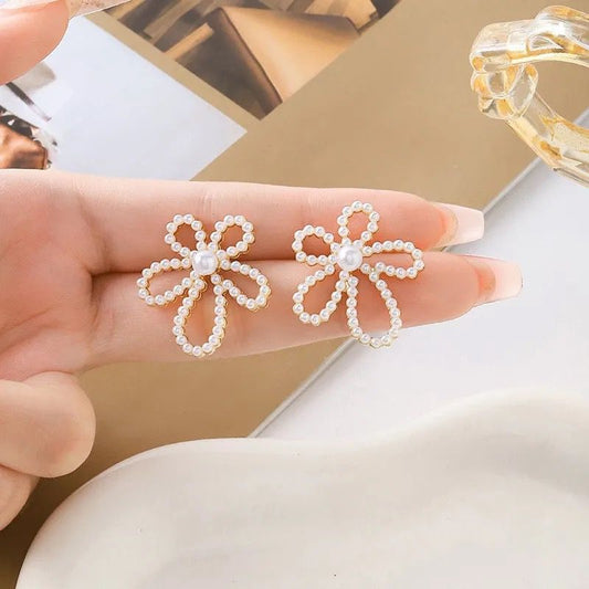 Korean Pearl Flower Stud Earring For Women And Girls