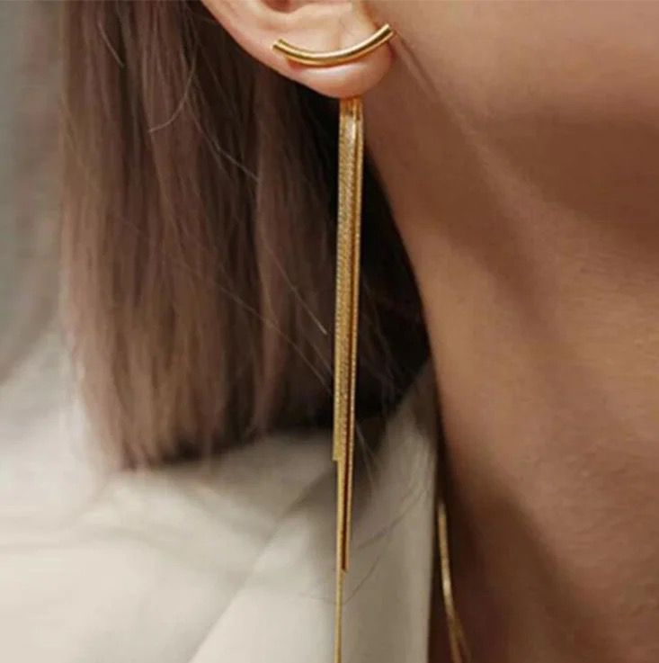 Gold Color Link Women Dangle Earrings Long Haging Earrings