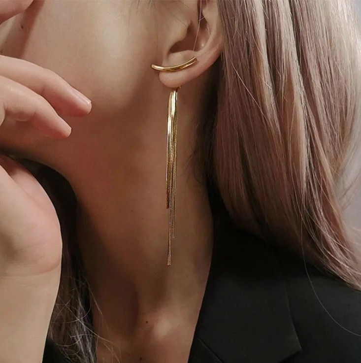 Gold Color Link Women Dangle Earrings Long Haging Earrings