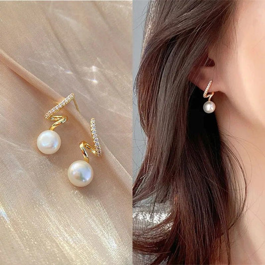 Gold-Plated Korean Stunning Quirky Design Pearl Drop Earrings