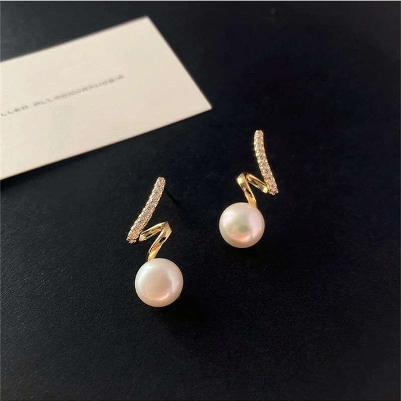 Gold-Plated Korean Stunning Quirky Design Pearl Drop Earrings