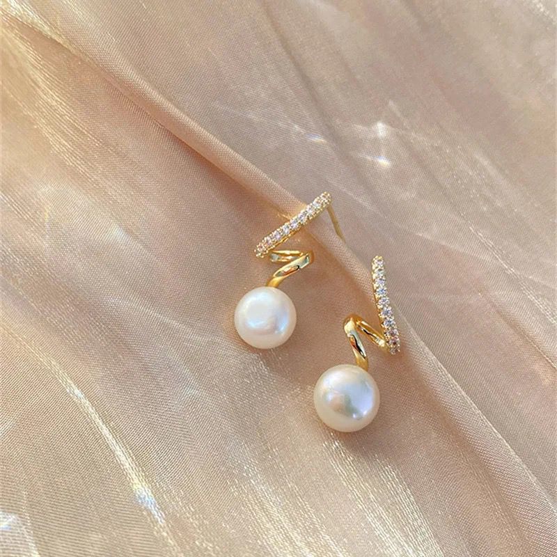 Gold-Plated Korean Stunning Quirky Design Pearl Drop Earrings