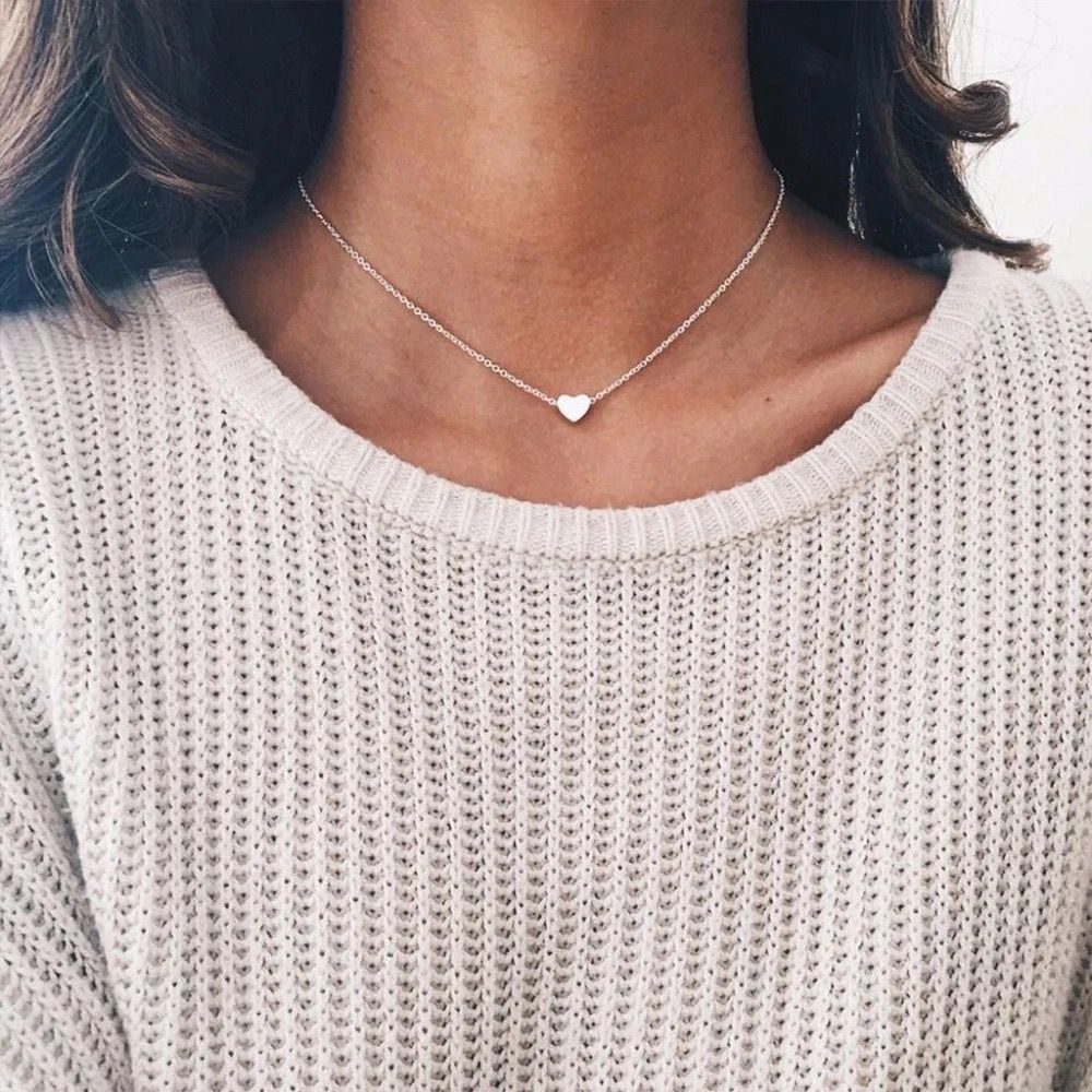 Heart Silver Plated Choker Pendant Necklace