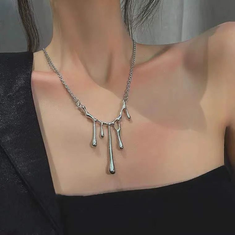 Necklace Pendant Chain Jewelry Women Girls Korean Strip Around Neck Design Silver