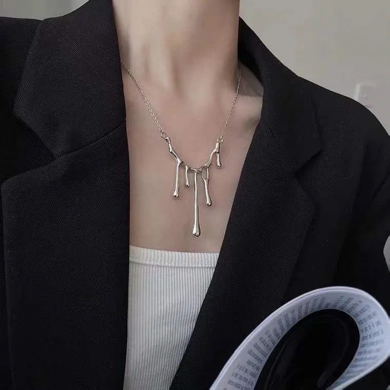 Necklace Pendant Chain Jewelry Women Girls Korean Strip Around Neck Design Silver