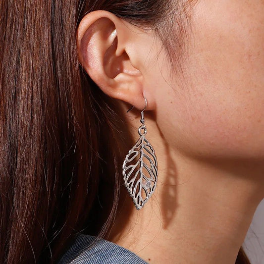 Silver Hollow Leaf Design Drop Earring For Girls And Women