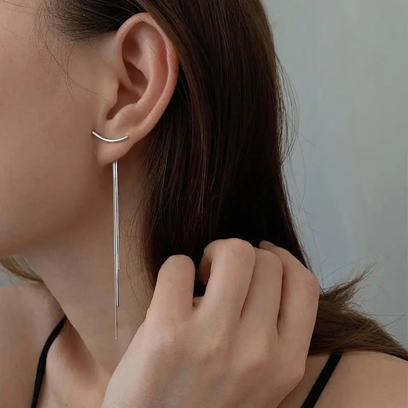 Plated Arc-shaped Long Tassel Ear Line Earrings for Women